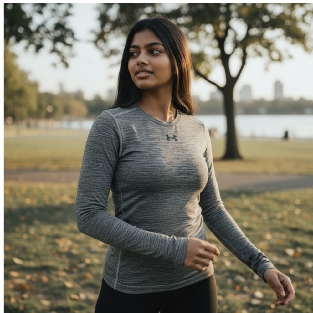 Women's Under Armour Compression Cold Gear Grey Long Sleeve Shirt Med A-006